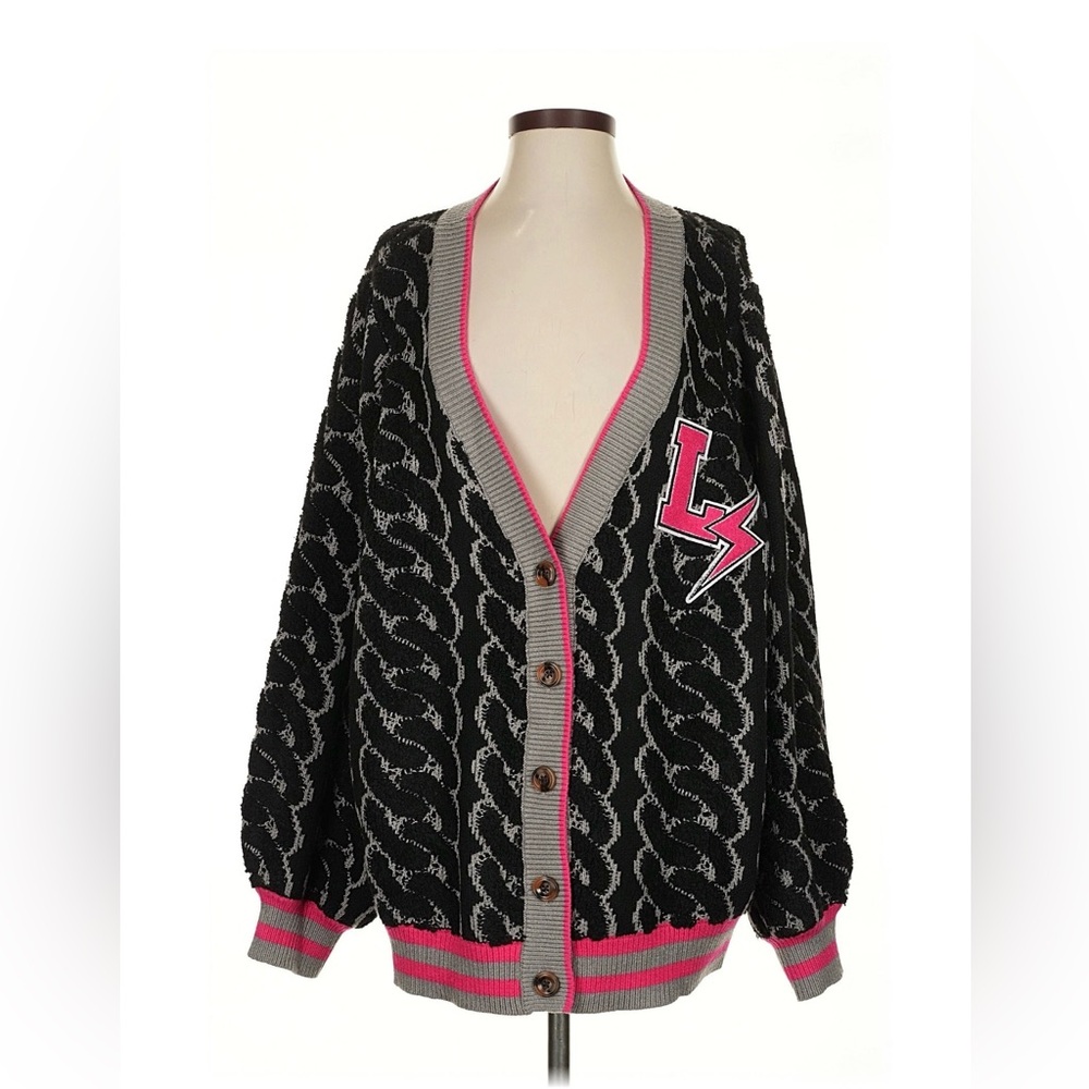 Lovesick by Torrid Black and Gray Sweater with Pink Trim size 2 EUC